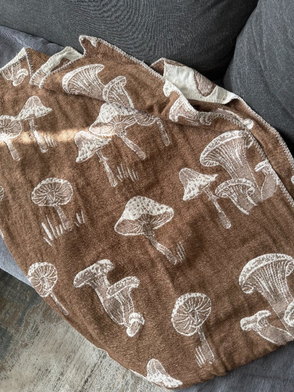 Lightweight Mushroom Brown and Cream Reversible Throw Blanket